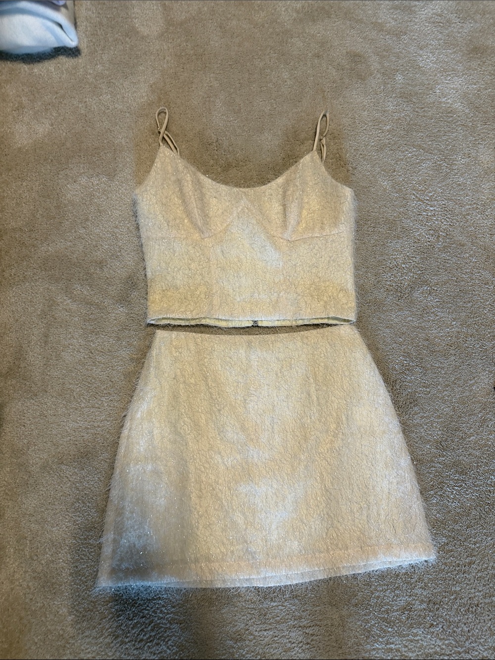 Showpo Cream Strapless Crop Top & Matching Skirt Set